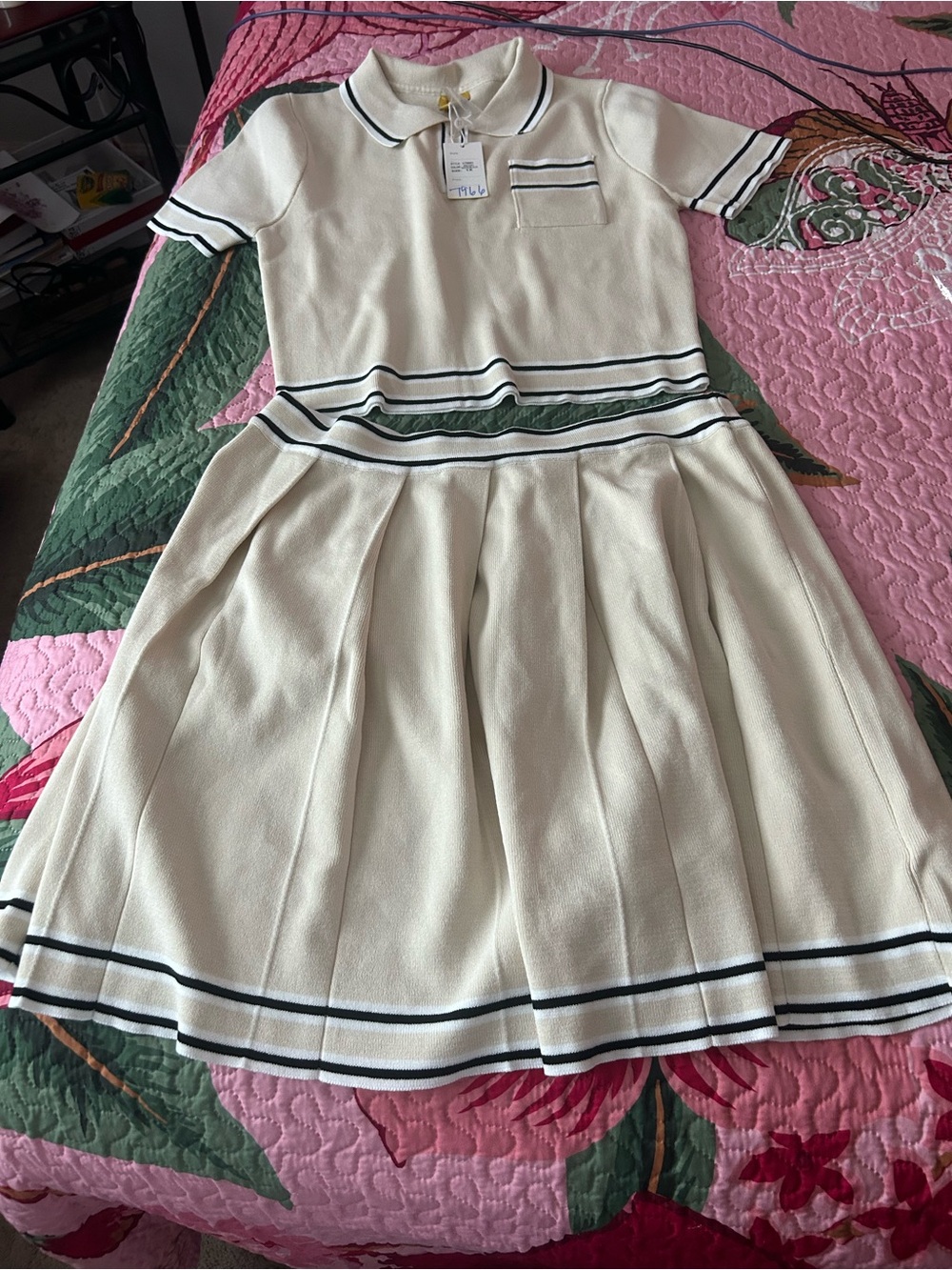 Daisy Cream Knit Dress with Navy Trim